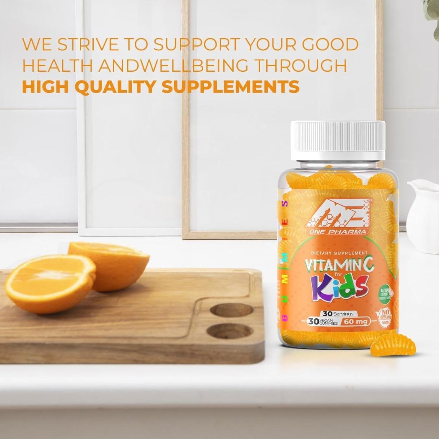 Kids Vitamin C Gummies for Immune Support - Natural Orange Flavor - Vegetarian, Non-GMO - 30 Day Supply