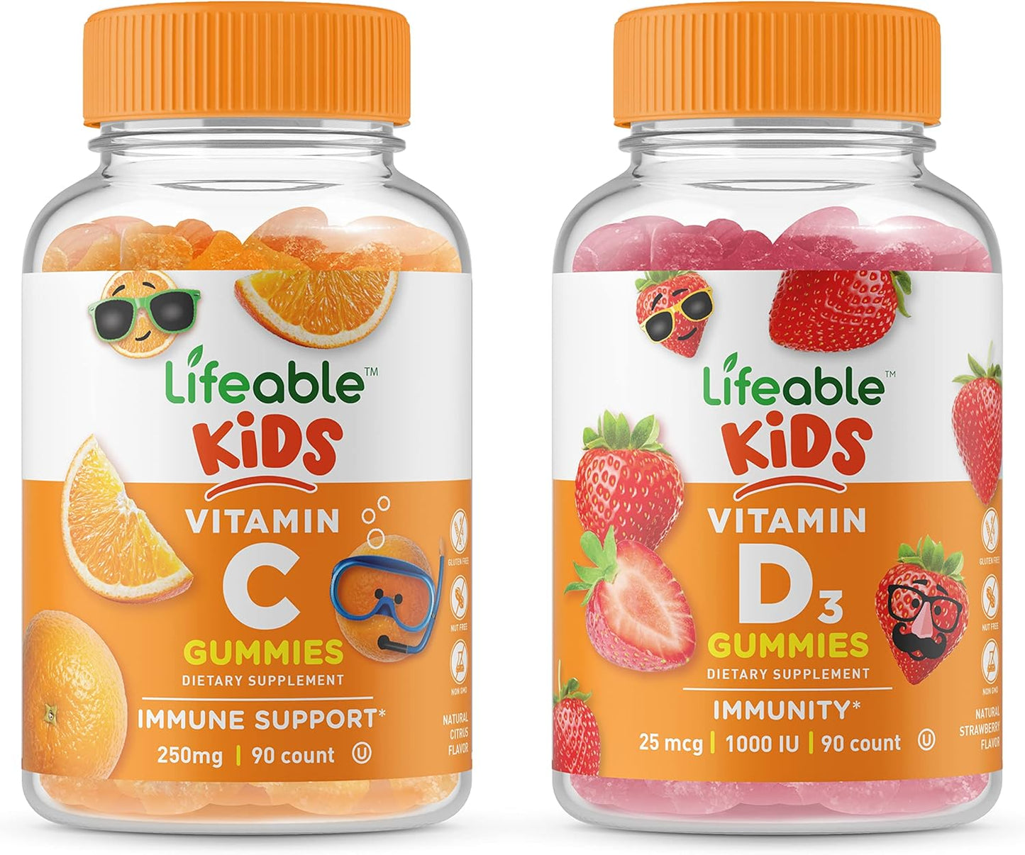 Kid's Vitamin D and Vitamin C Gummies Bundle by VitaWorks - Delicious and Nutritious Chewable Supplements for Children, Gluten and GMO Free