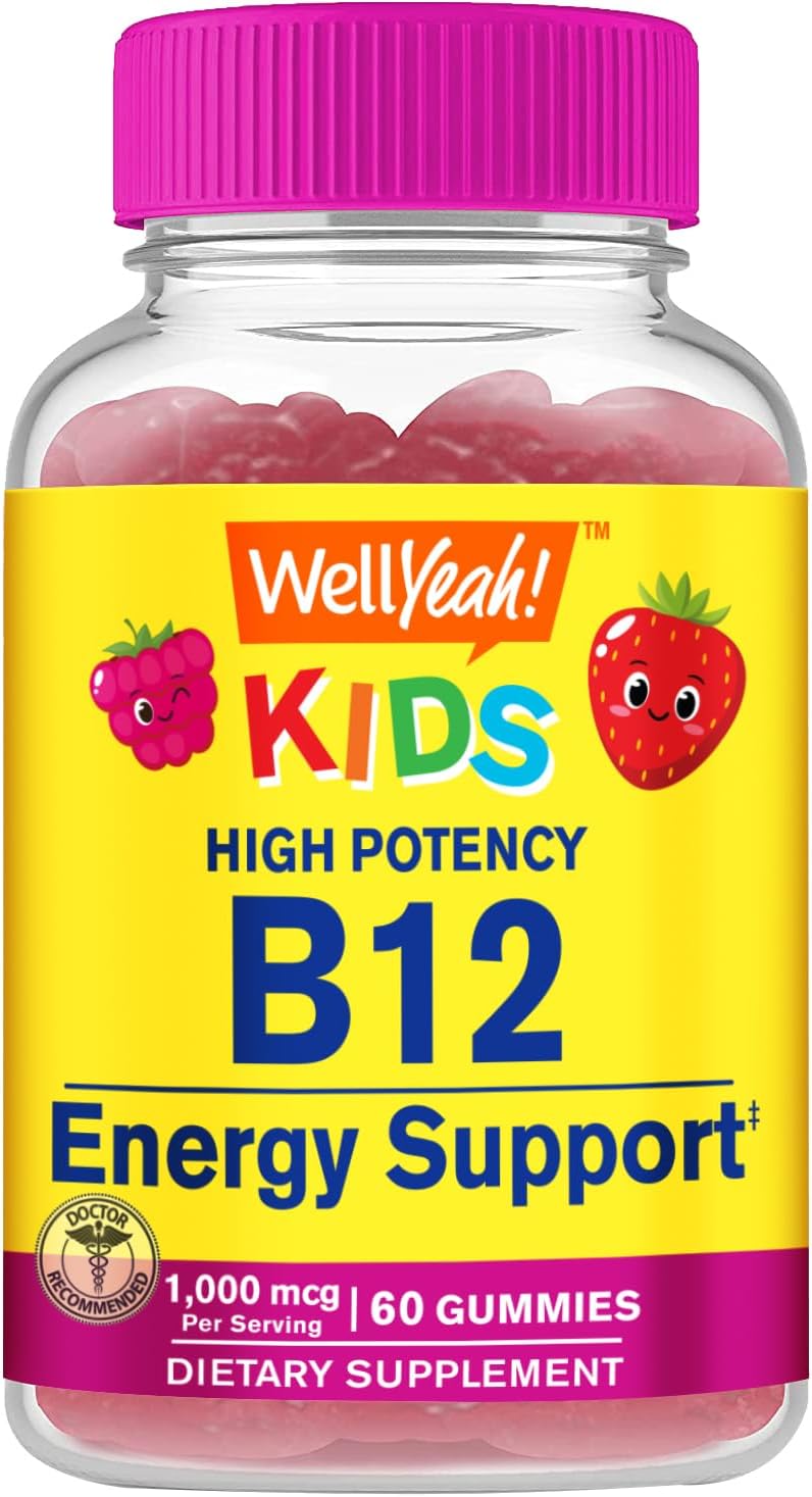 Kids' WellYeah Berry Flavor Vitamin B12 Gummies - Energy Boost, Brain Function, Immune Support - Non-GMO, Gluten-Free - 60 Count