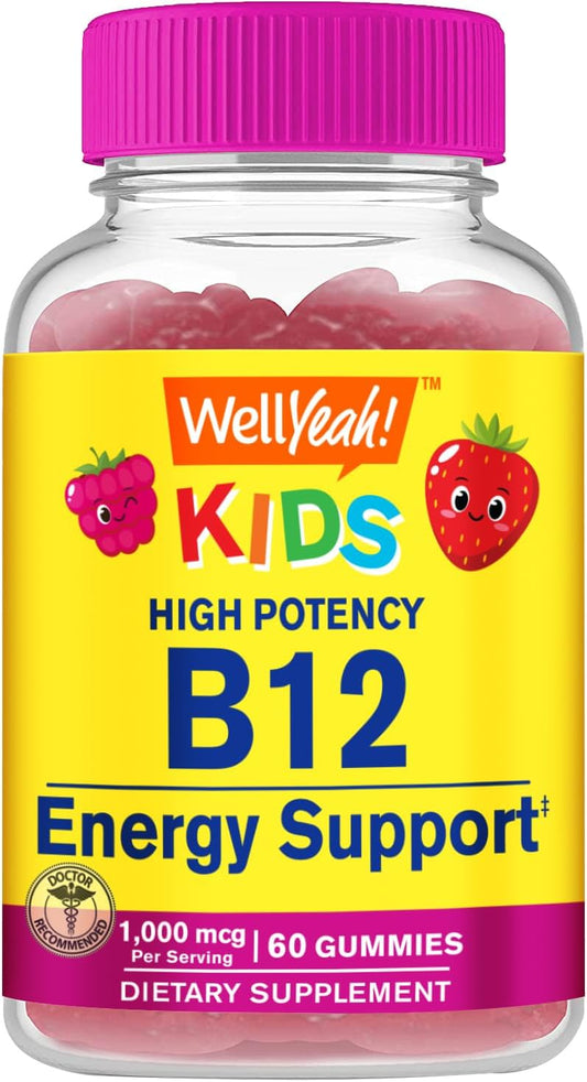 Kids' WellYeah Berry Flavor Vitamin B12 Gummies - Energy Boost, Brain Function, Immune Support - Non-GMO, Gluten-Free - 60 Count