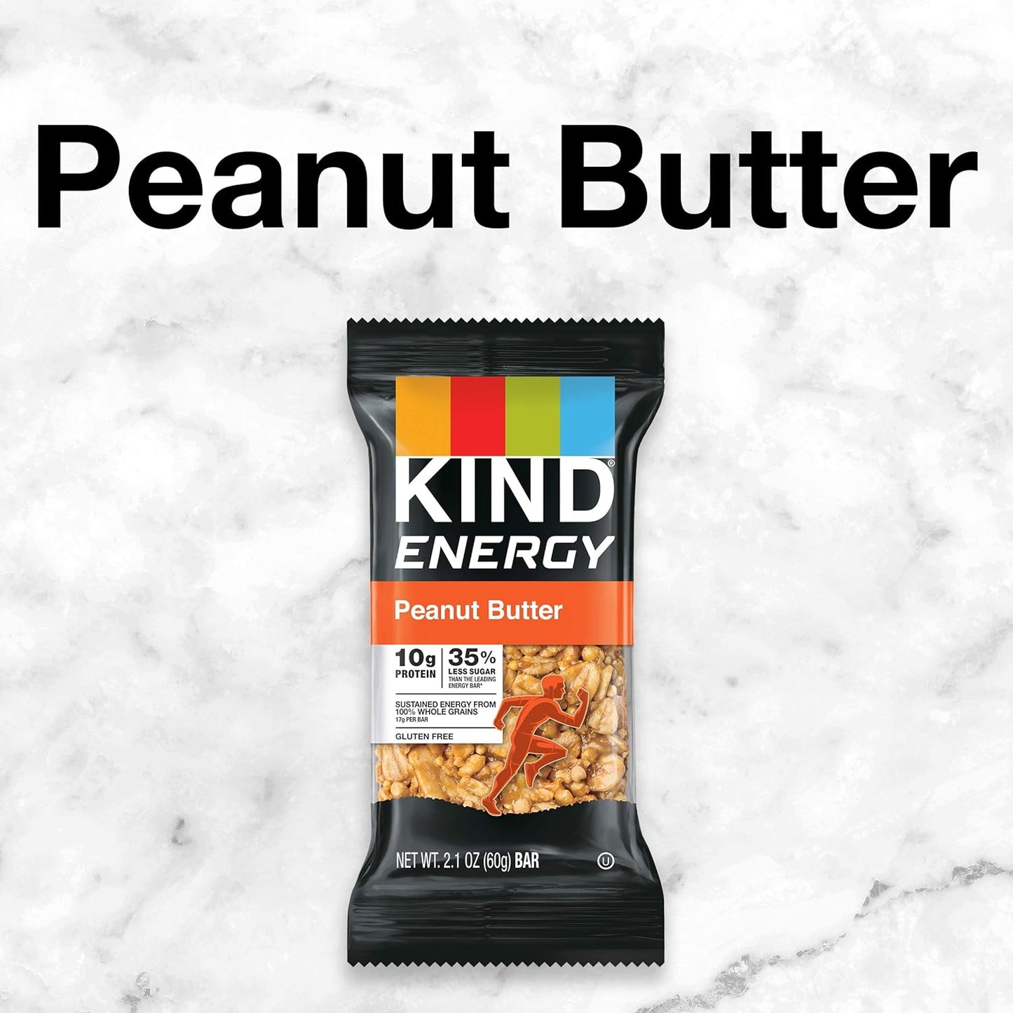 KIND Energy Bars, Peanut Butter Flavor, Healthy Gluten-Free Snacks with 10g Protein, 30 Count Pack