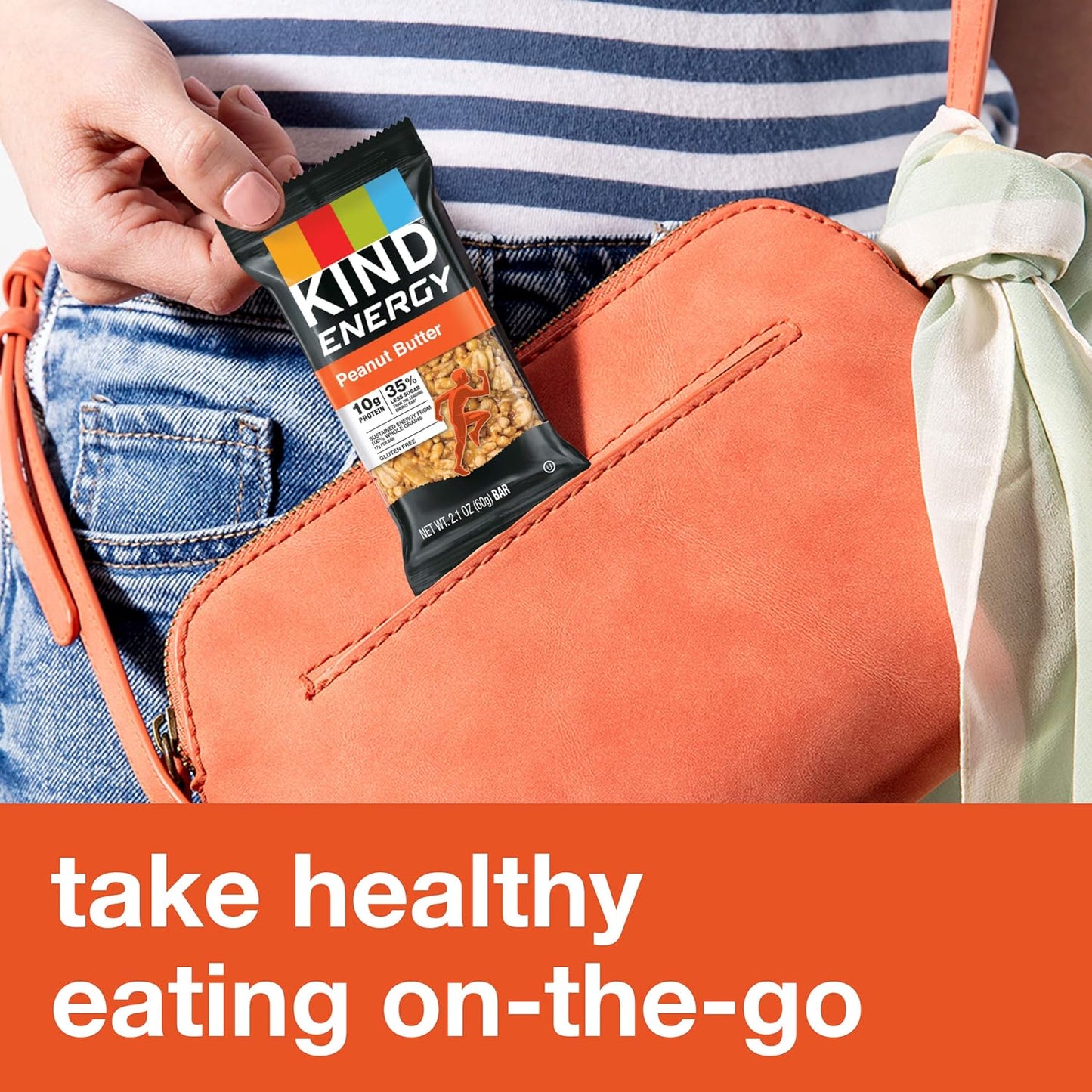 KIND Energy Bars, Peanut Butter Flavor, Healthy Gluten-Free Snacks with 10g Protein, 30 Count Pack