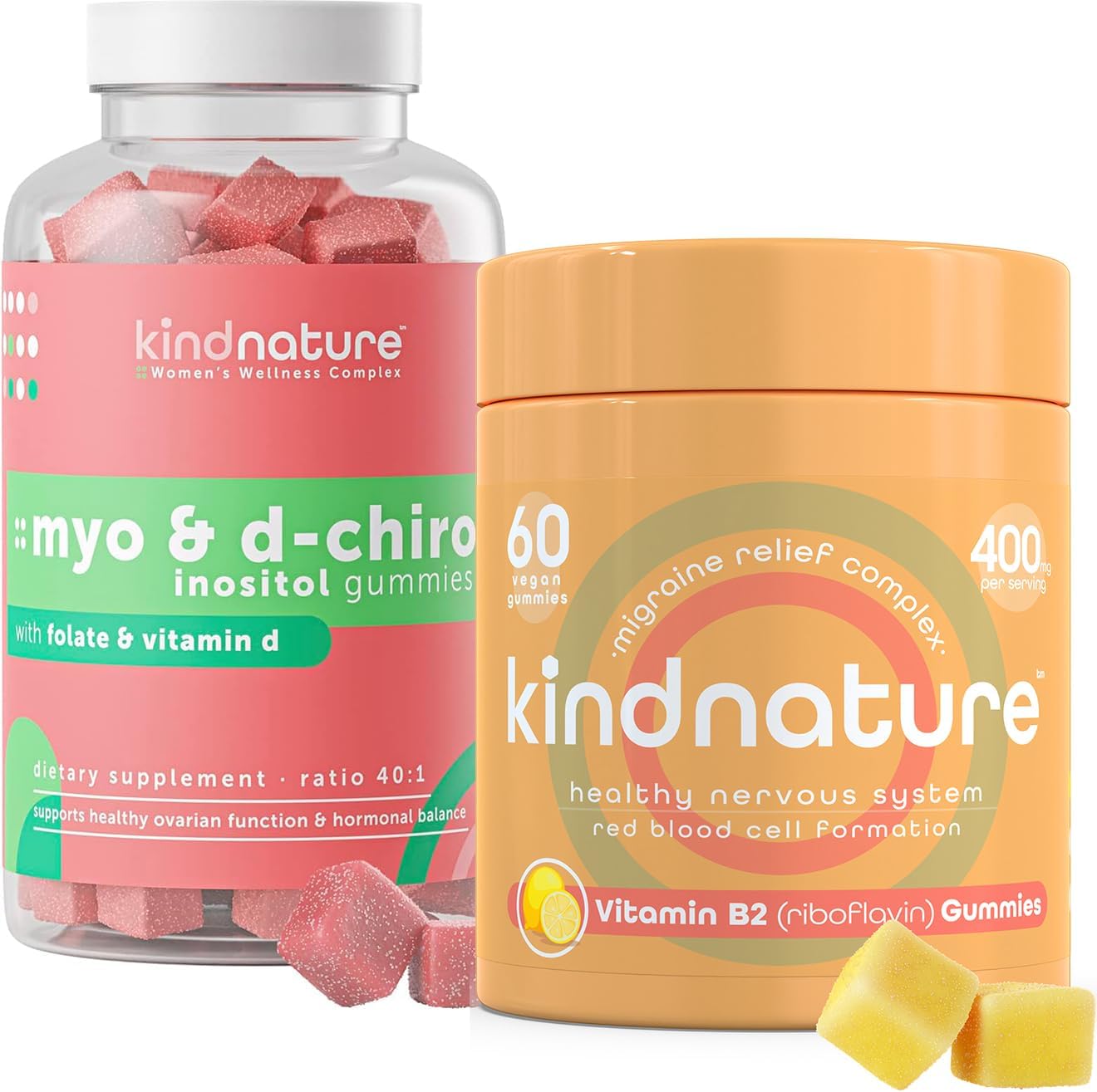 Kind Nature Myo-Inositol & Vitamin B2 Bundle - Hormonal Balance, Migraine Relief & Energy Gummies for Wellness