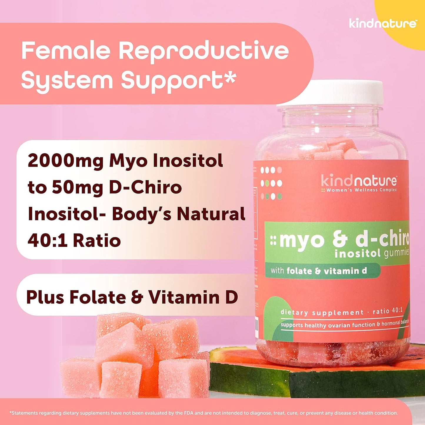Kind Nature Women's Health Dual-Pack: Myo-Inositol & D-Chiro Gummies + High Absorption Magnesium Gummies for Calm & Sleep
