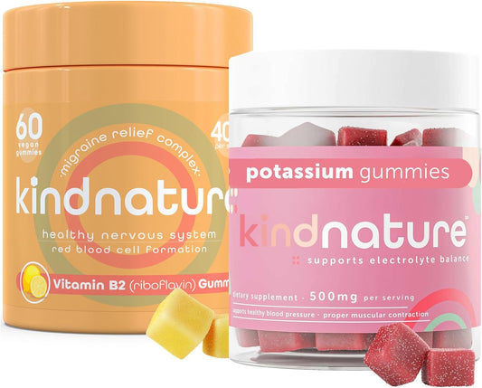 Kindnature Potassium & Riboflavin Gummies - 500mg Potassium & 400mg Riboflavin Chewables for Adults & Kids