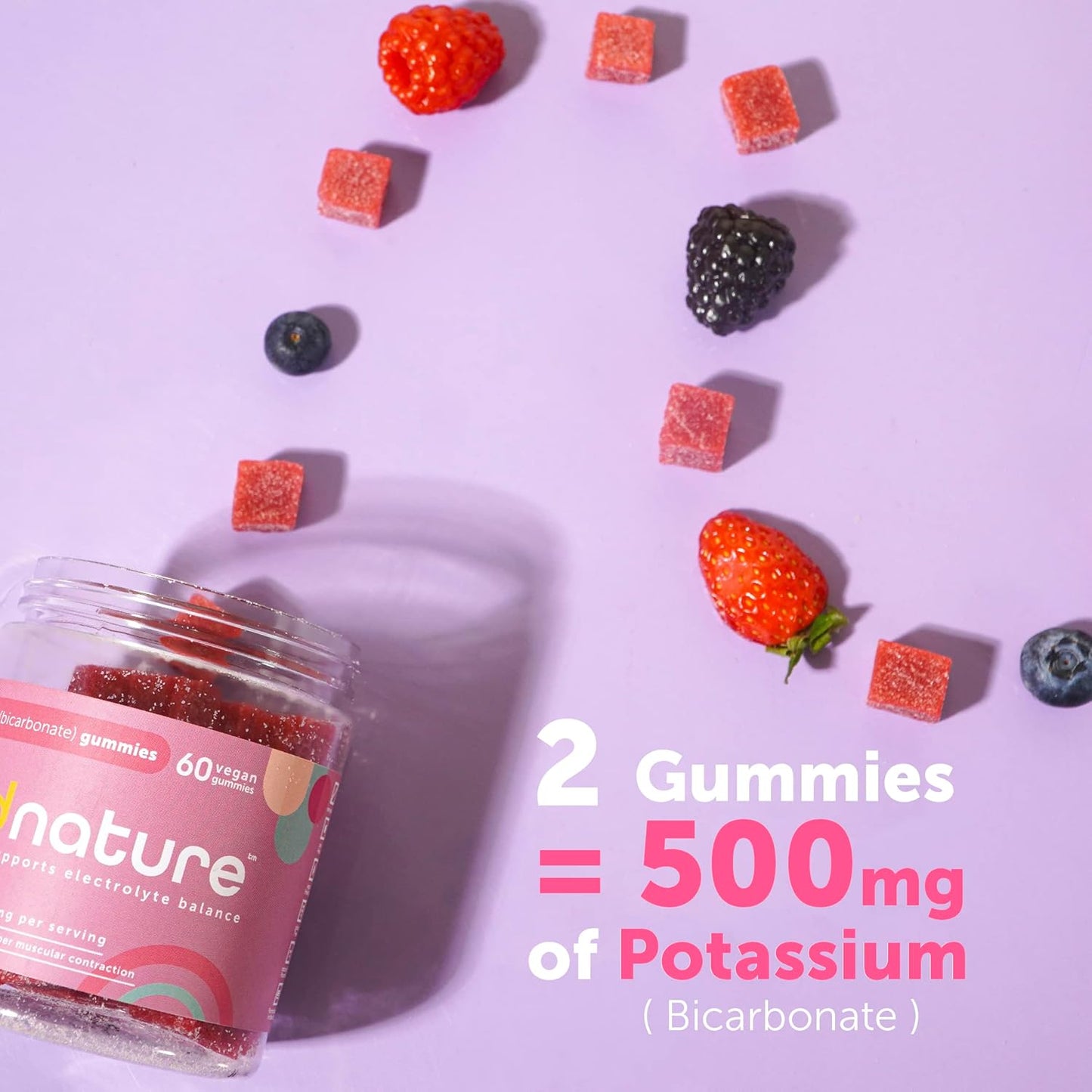 Kindnature Potassium & Riboflavin Gummies - 500mg Potassium & 400mg Riboflavin Chewables for Adults & Kids
