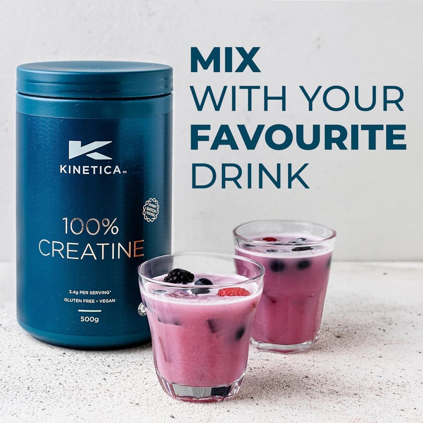 Kinetica Creapure Creatine Monohydrate Powder 500g - 147 Servings, Vegan & Gluten-Free