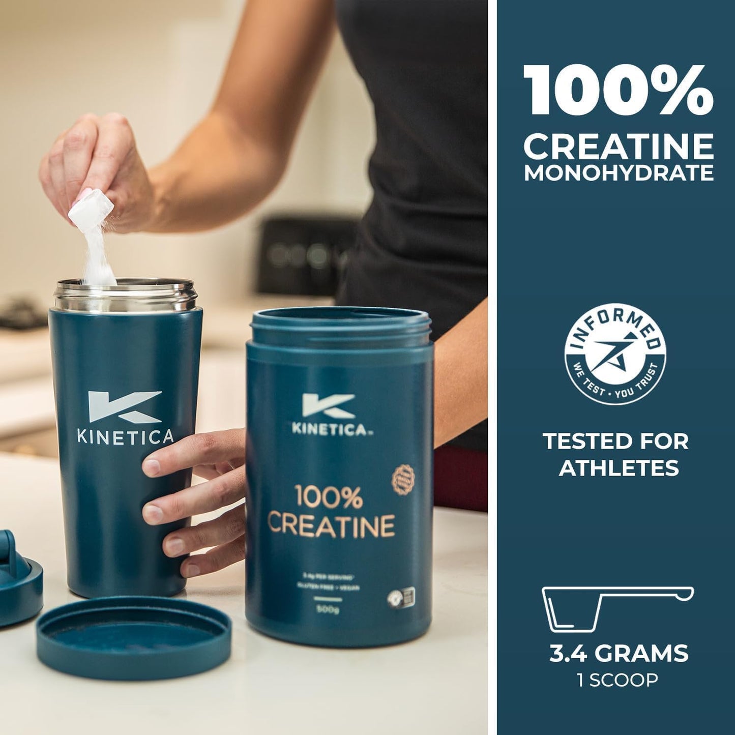Kinetica Creapure Creatine Monohydrate Powder 500g - 147 Servings, Vegan & Gluten-Free