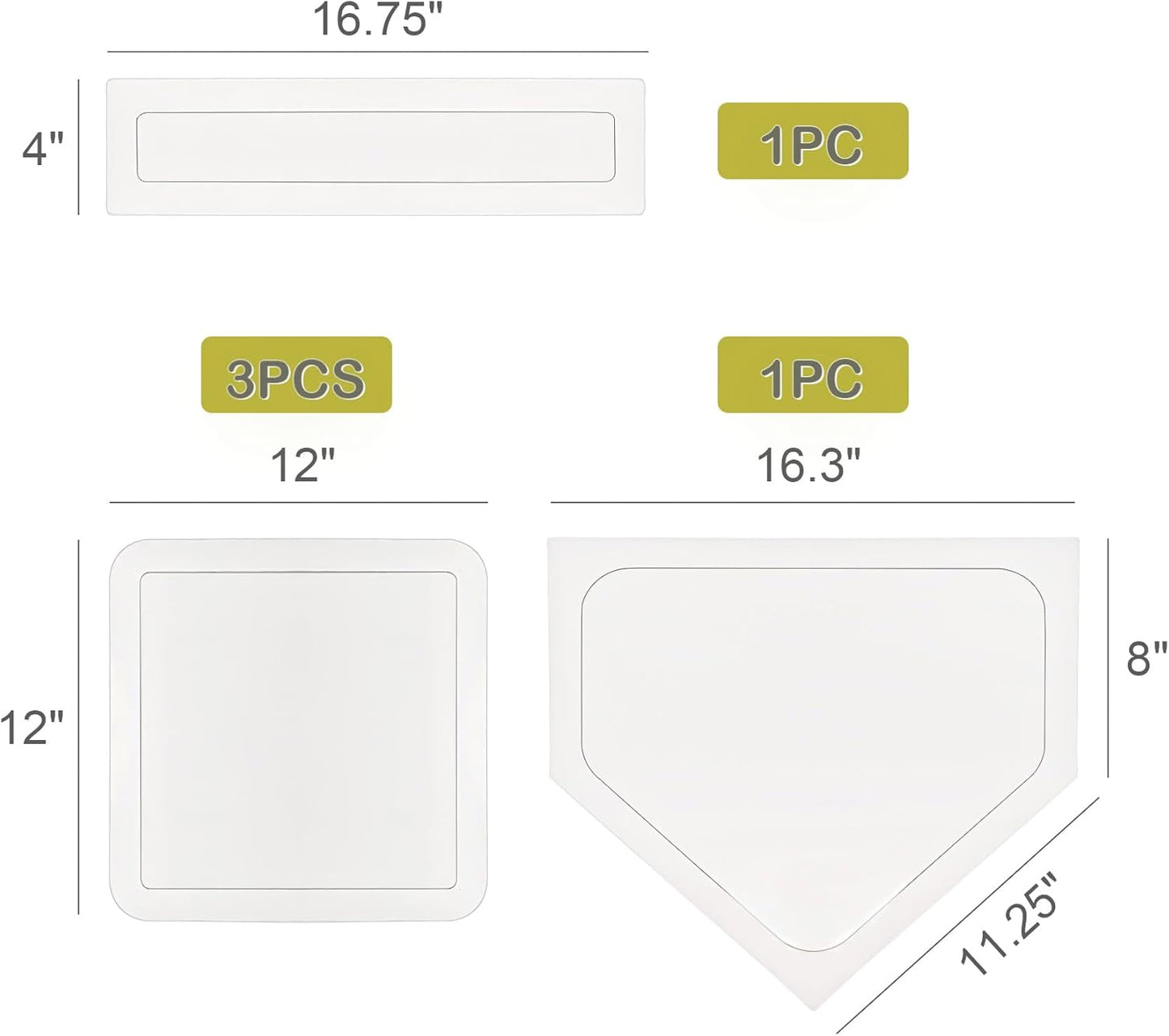 Kingrol Rubber Baseball & Softball Bases Set for Kids & Adults - Portable Throw Down Bases for Backyard Practice - Teeball, Kickball, Softball