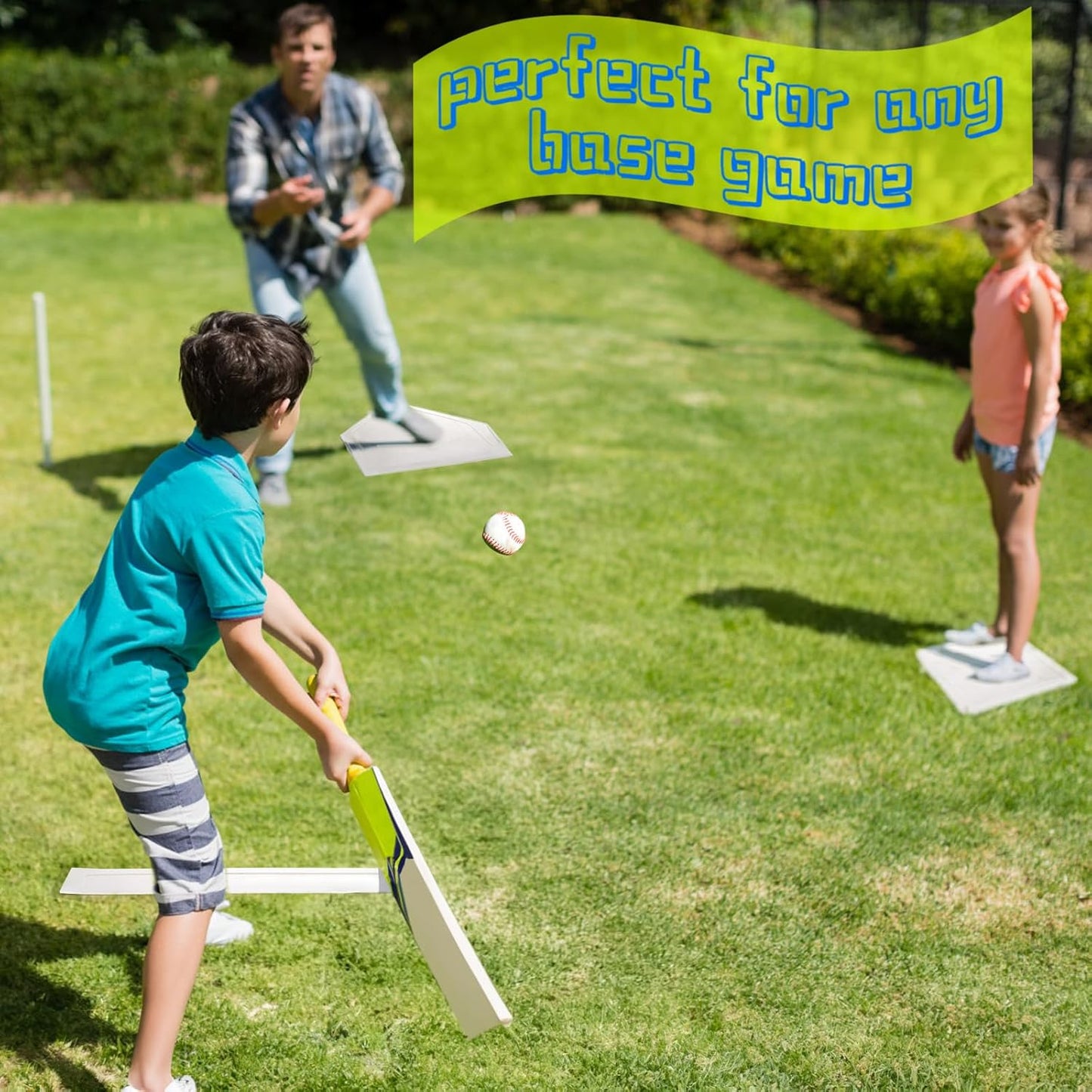 Kingrol Rubber Baseball & Softball Bases Set for Kids & Adults - Portable Throw Down Bases for Backyard Practice - Teeball, Kickball, Softball