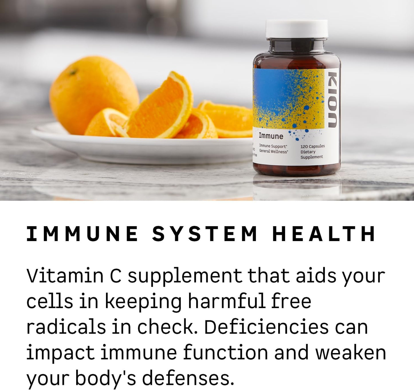 Kion Immune Support Supplement with 500mg Vitamin C and 10mg Zinc - 120 Servings for Everyday Wellness