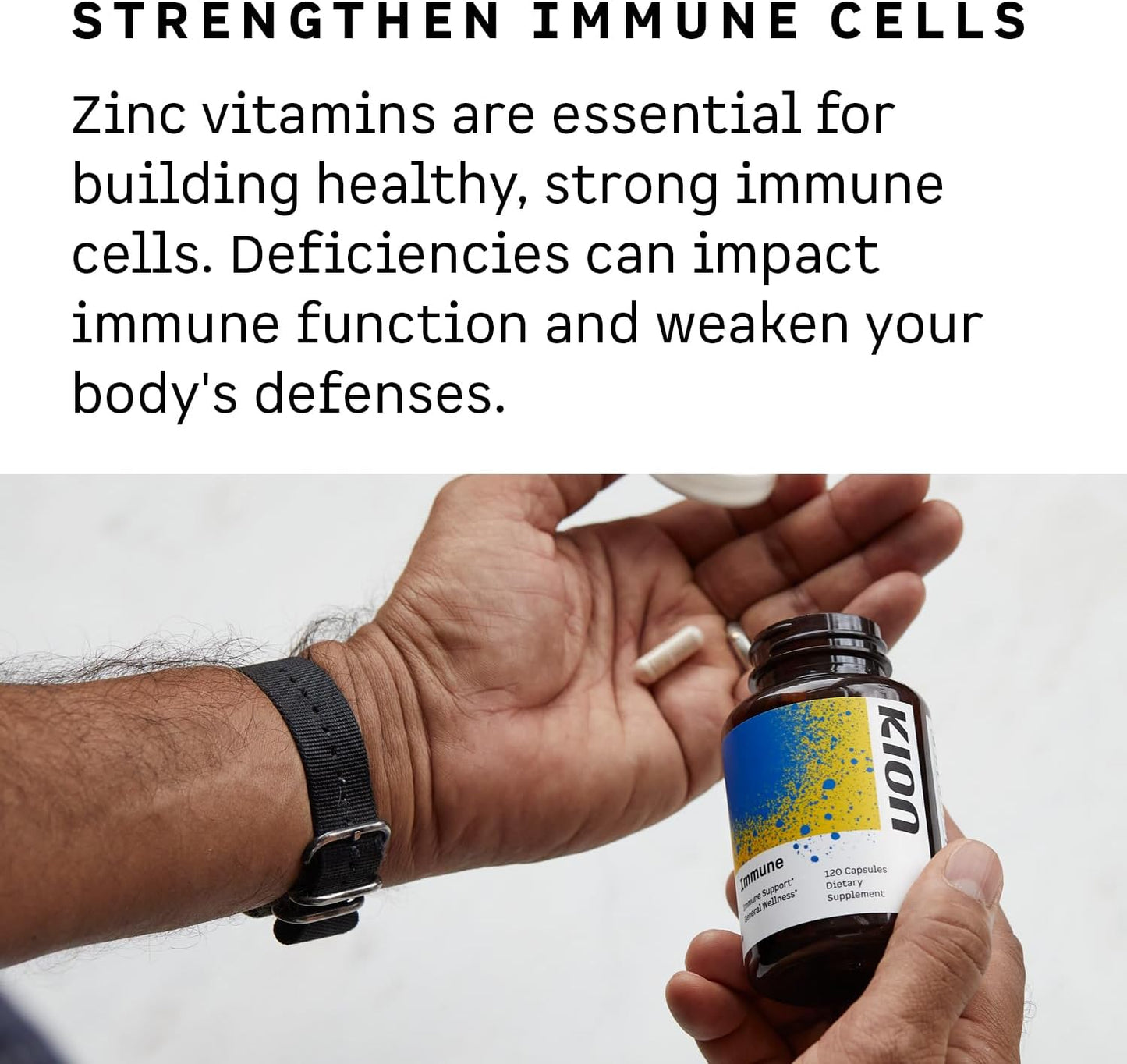 Kion Immune Support Supplement with 500mg Vitamin C and 10mg Zinc - 120 Servings for Everyday Wellness