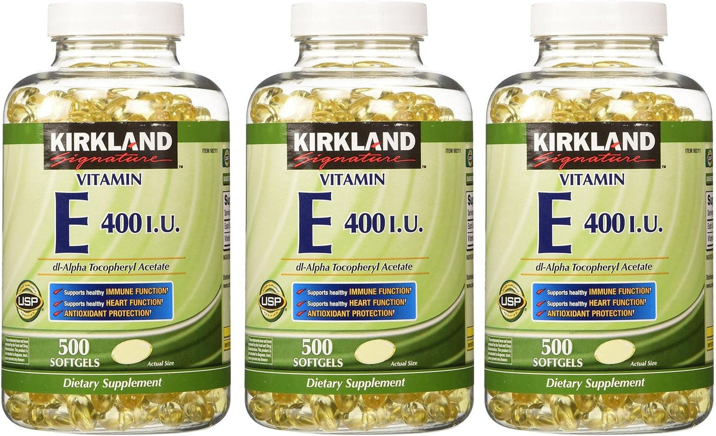 Kirkland Signature Vitamin E 400 IU Softgels - 1500 Count, Pack of 3 - Antioxidant Support Supplement