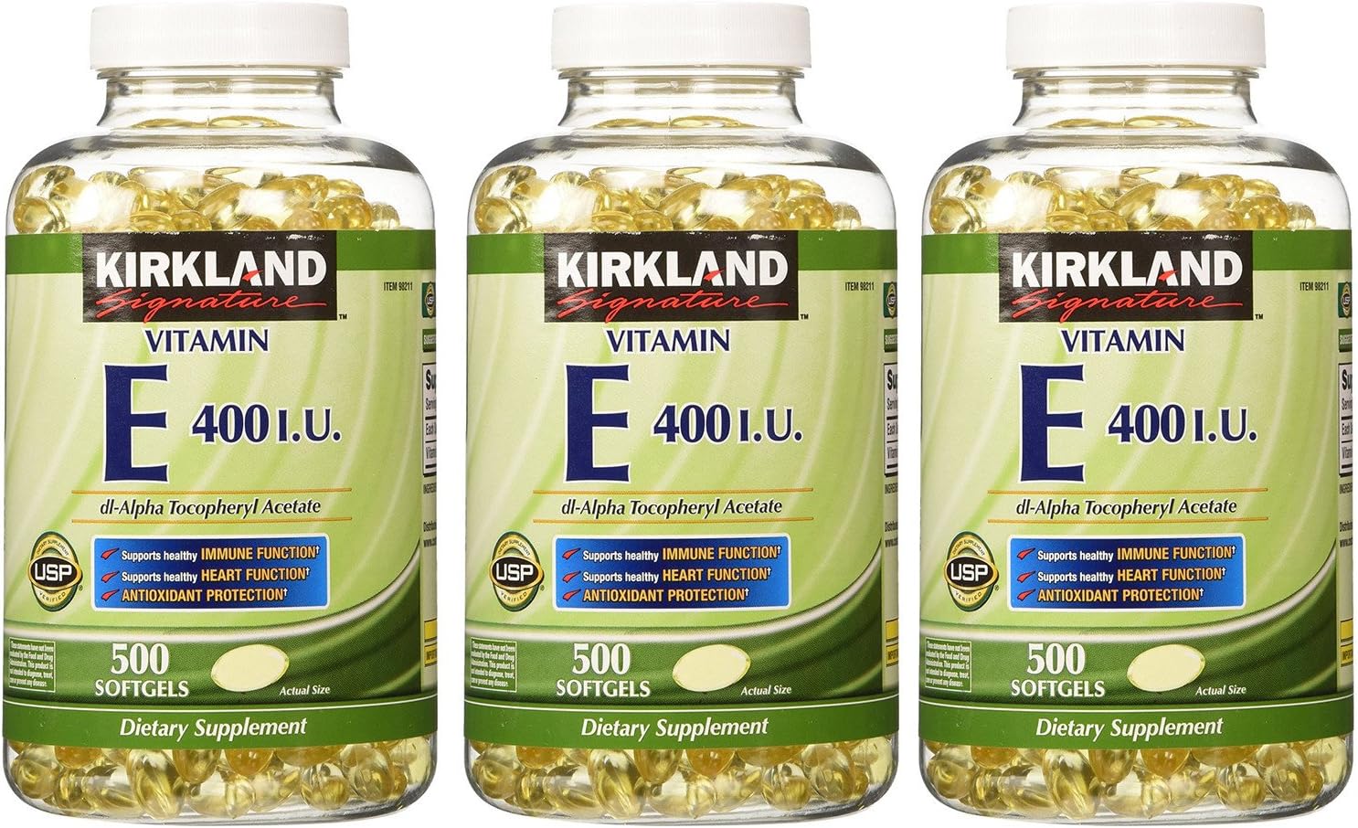 Kirkland Signature Vitamin E 400 IU Softgels - 1500 Count, Pack of 3 - Antioxidant Support Supplement