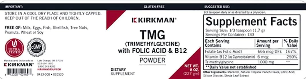 Kirkman - TMG Powder with Folic Acid and B-12 - 8oz Bottle
