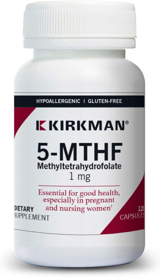Kirkman 5-MTHF Vegetarian Capsules - Hypoallergenic Formula with Essential Folic Acid for Good Health - 120 Count