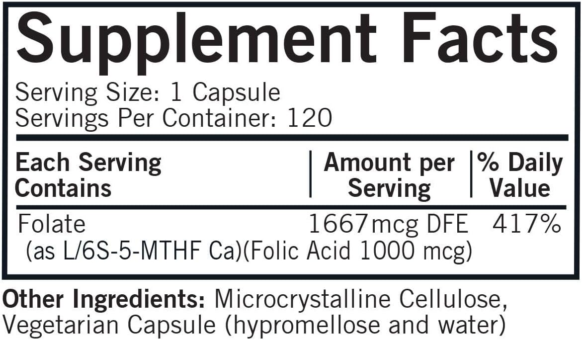 Kirkman 5-MTHF Vegetarian Capsules - Hypoallergenic Formula with Essential Folic Acid for Good Health - 120 Count