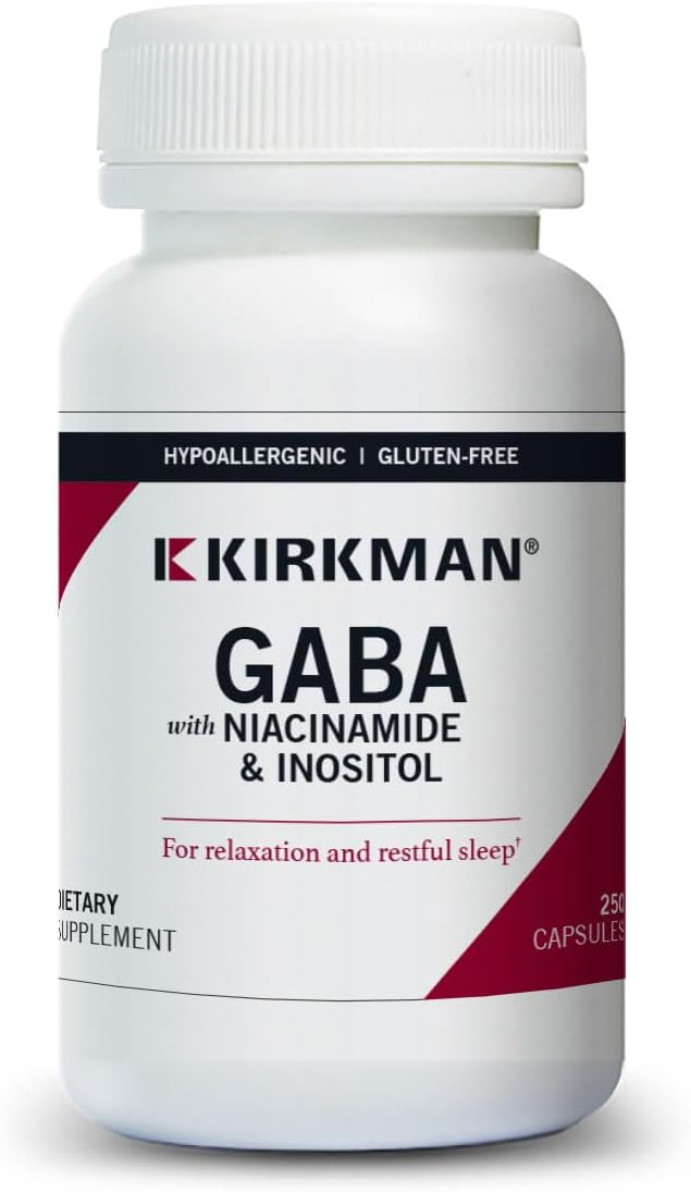 Kirkman GABA Capsules with Niacinamide & Inositol for Relaxation and Restful Sleep - 250 Count - Hypoallergenic Formula