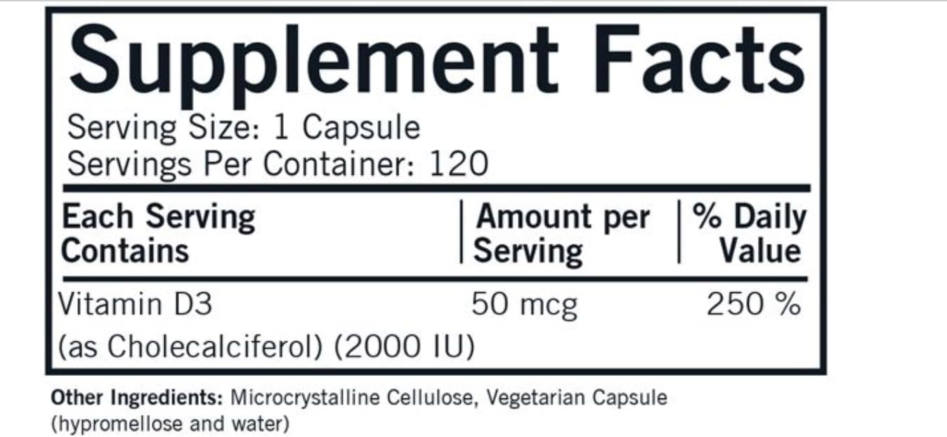 Kirkman Hypoallergenic Vitamin D-3 2000 IU Capsules - 120 Count