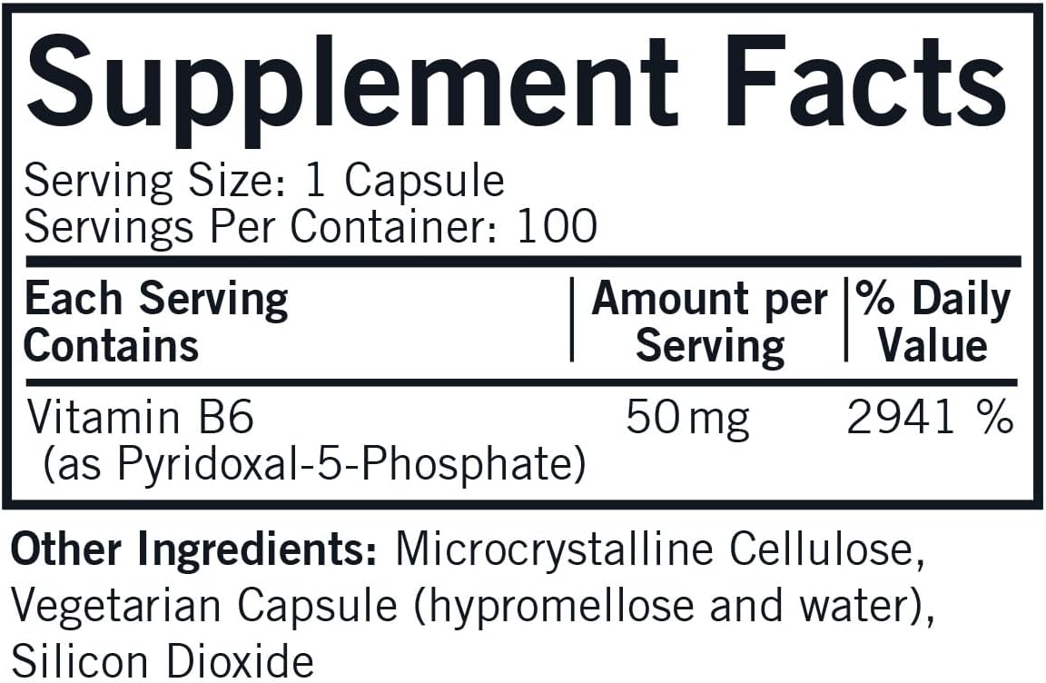 Kirkman P-5-P 50 mg Vitamin B6 Metabolite Capsules - Hypoallergenic 100 Count Bottle