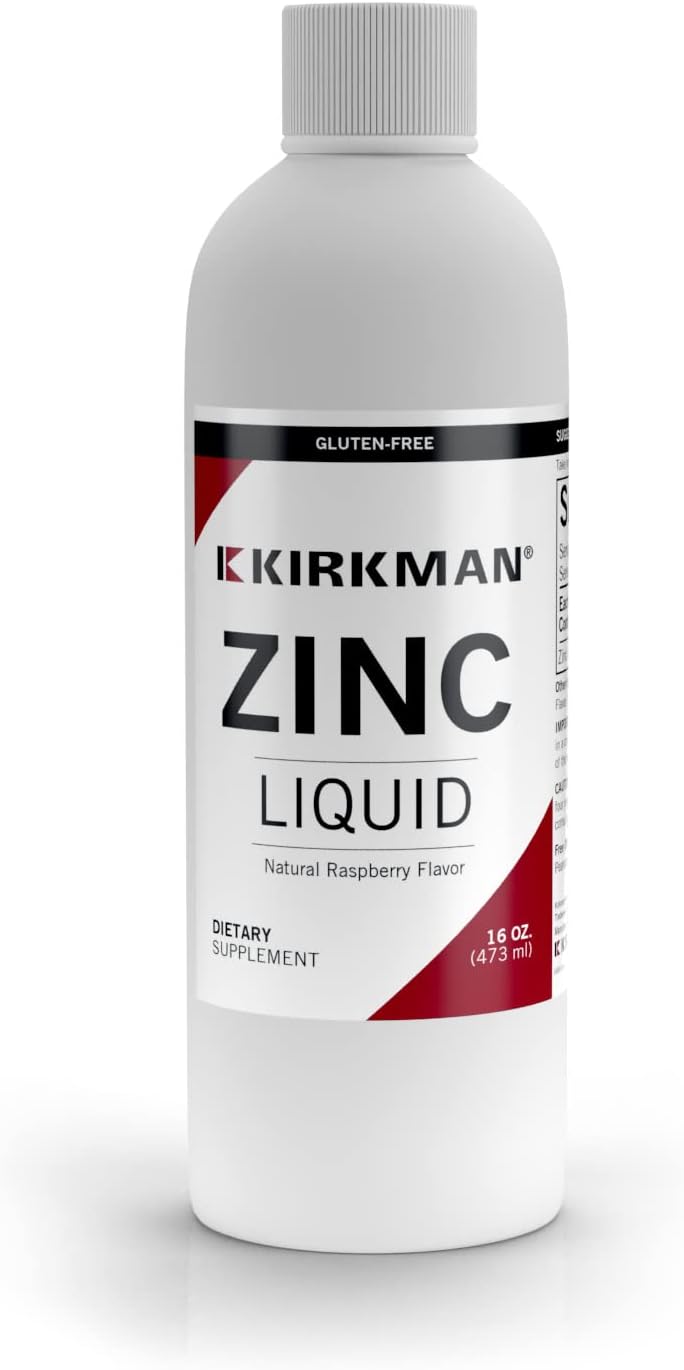 Kirkman Zinc Liquid 16 oz - New Formulation, Natural Raspberry Flavor, Free of Allergens