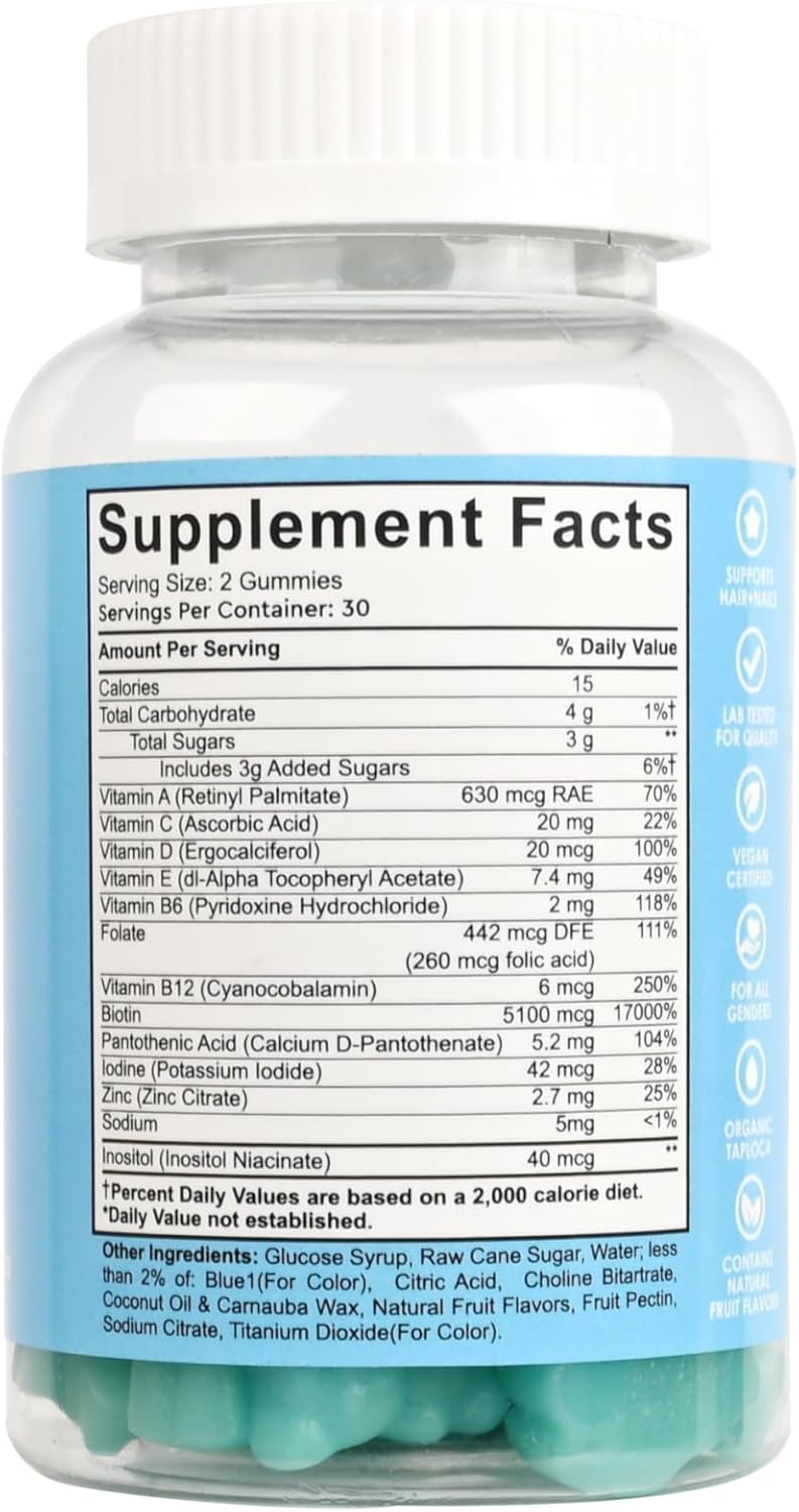 KITCHEF KC Hair Skin and Nails Gummies for Men and Women - Promotes Strong Hair, Faster Nail Growth, and Healthy Skin - Natural Beauty Supplement