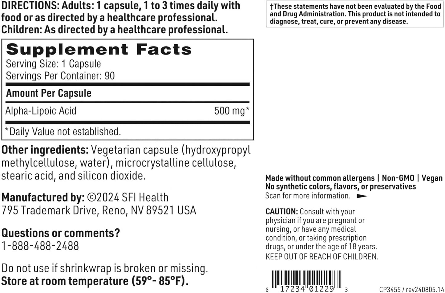 Klaire Labs Alpha-Lipoic Acid 500mg Capsules - Antioxidant Supplement for Cardiovascular & Liver Health - Soy & Yeast-Free Formula (90 Count)
