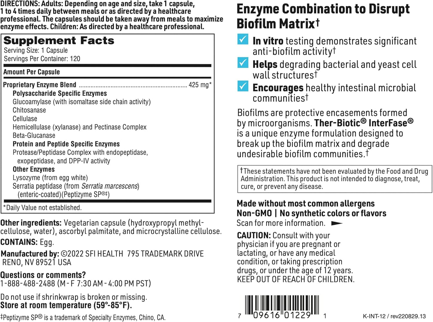 Klaire Labs Interfase: Dairy-Free Digestive Enzyme Blend for GI Detox & Gut Flora - 120 Vegetarian Capsules