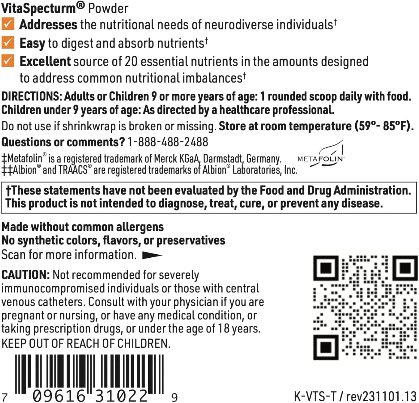Klaire Labs VitaSpectrum Powder for Kids - Berry-Pomegranate Multivitamin with 23 Essential Nutrients, No Copper, Iron, Gluten, or Casein - 30 Servings
