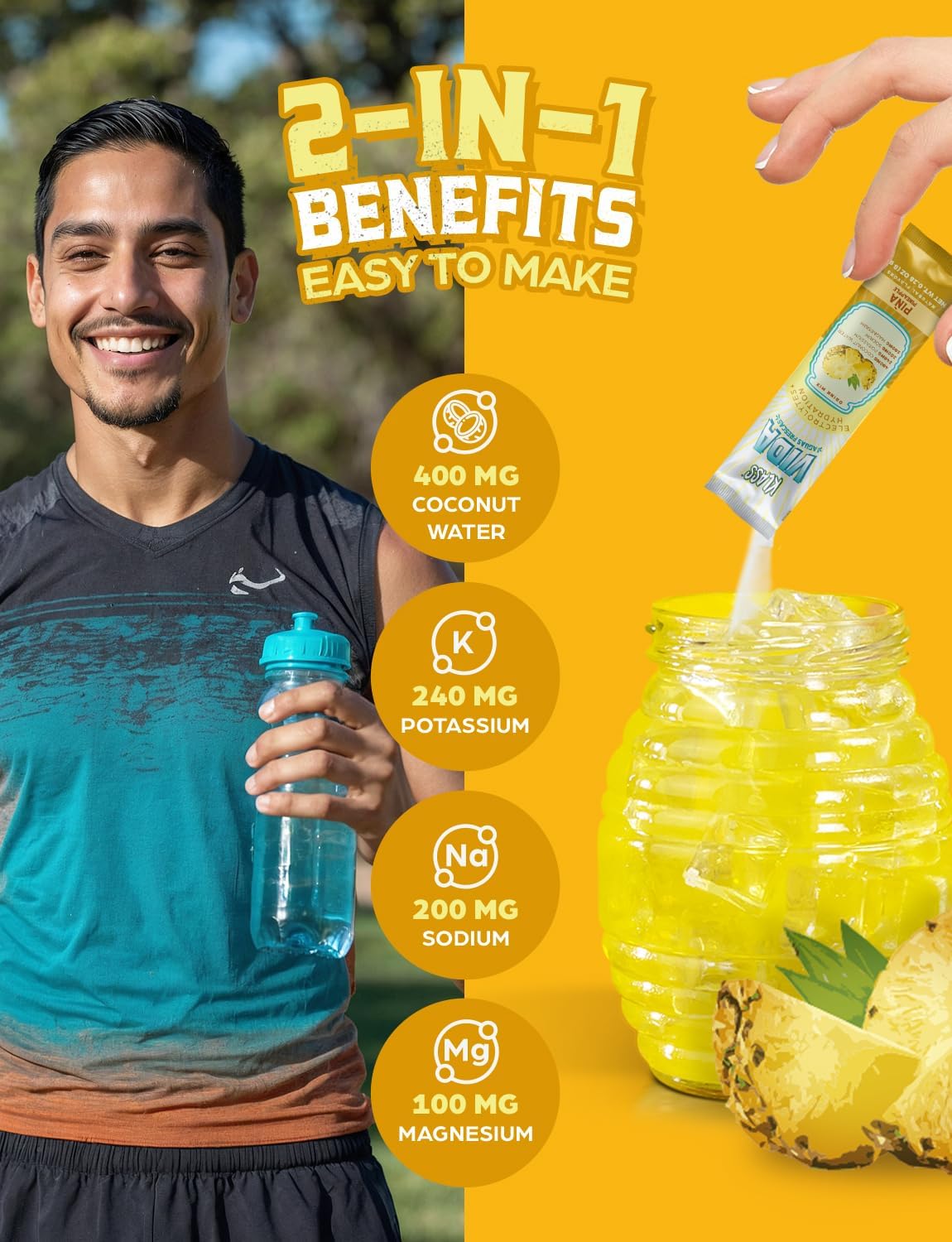 KLASS VIDA Pineapple Electrolyte Agua Fresca Drink Mix - 15 Packets, Sugar-Free, Low Calorie, Natural Flavors