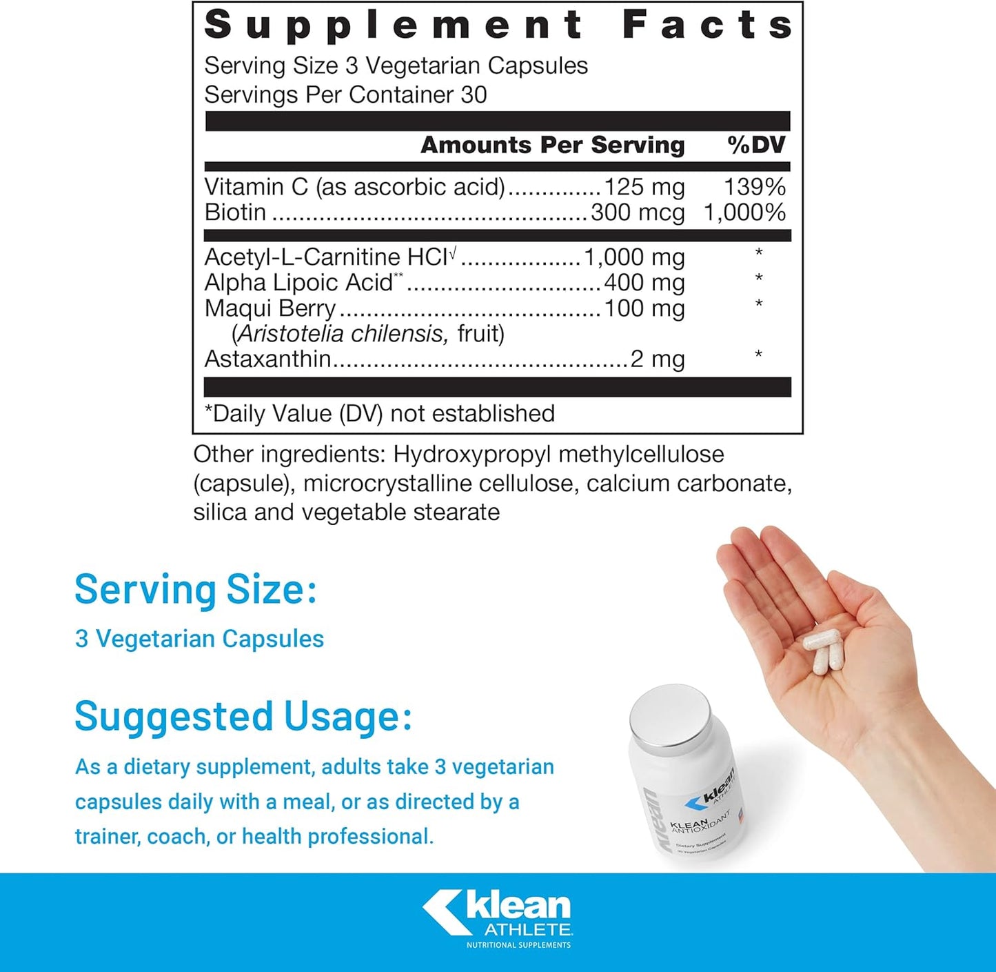 Klean ATHLETE Antioxidant Supplement with ALA and L-Carnitine | NSF Certified for Sport | 90 Capsules for Cellular Damage Protection