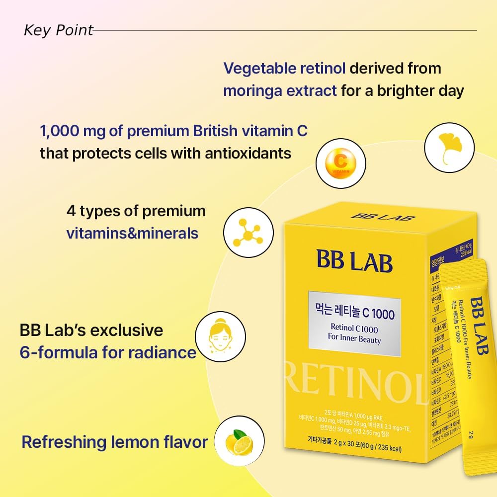 Korean BB LAB Retinol C 1000 Powder Blend with Vitamin C, E, B5 & Zinc for Radiant Skin - Inner Beauty Supplement