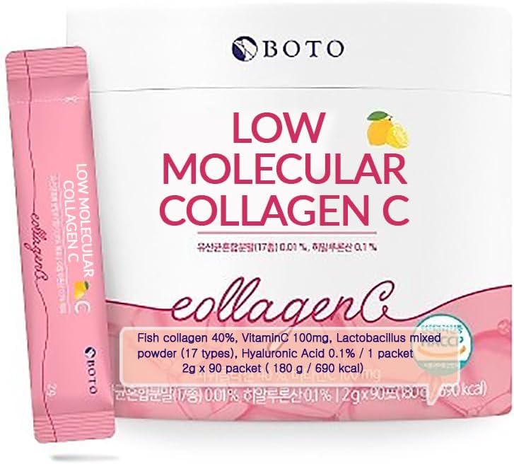 Korean Beauty Collagen Peptides Powder with Hyaluronic Acid and Vitamin C - Lemon Flavored Supplement for Skin, Hair, Nails, and Joints - 90 Packets for 3 Months