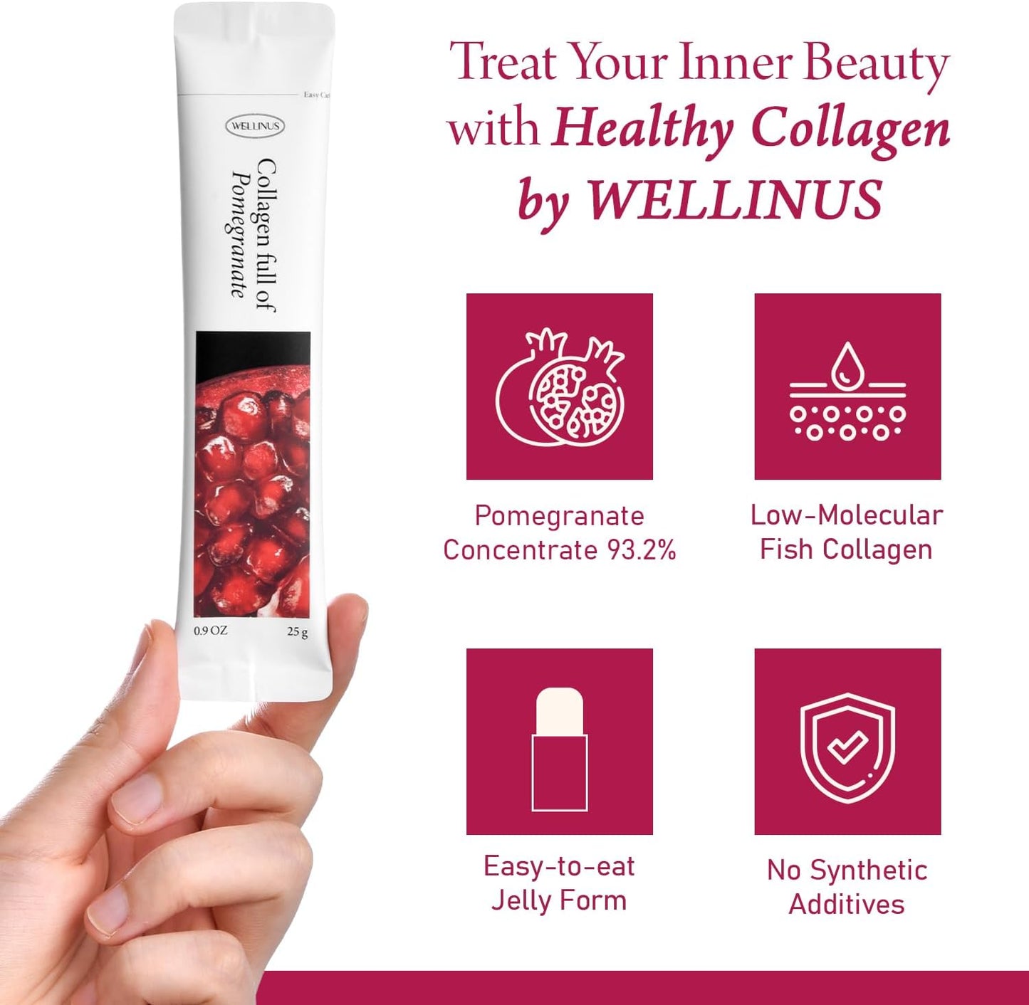 Korean Beauty Collagen Pomegranate Jelly Sticks with Fast-Absorbing Marine Collagen - 22.05 oz (Pack of 25)