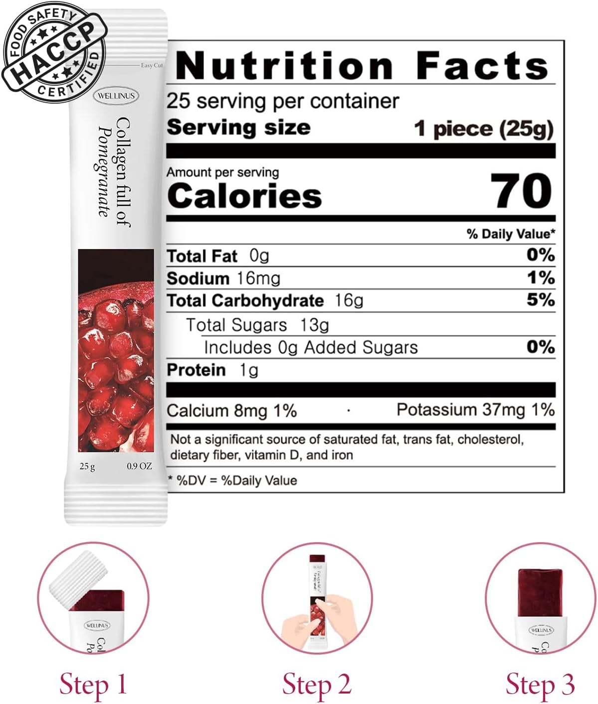 Korean Beauty Collagen Pomegranate Jelly Sticks with Fast-Absorbing Marine Collagen - 22.05 oz (Pack of 25)