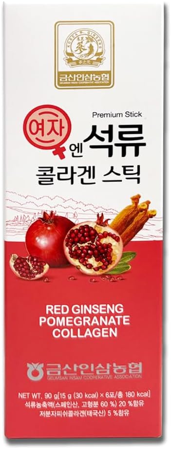 Korean Beauty Pomegranate Collagen Jelly Sticks 5.1oz - 6 Count - Baekje Geumsan Women's Skincare - 1 Pack