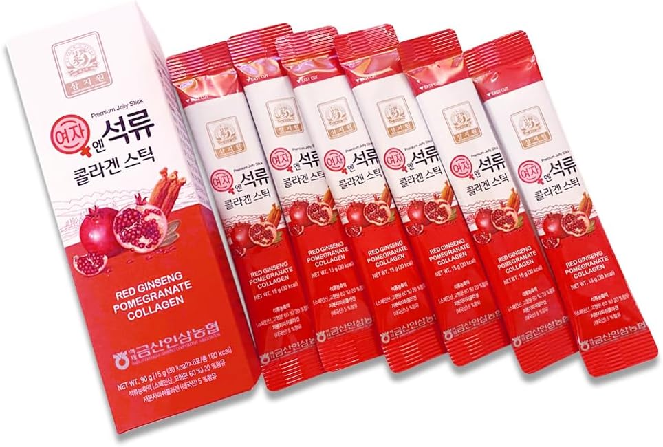 Korean Beauty Pomegranate Collagen Jelly Sticks 5.1oz - 6 Count - Baekje Geumsan Women's Skincare - 1 Pack