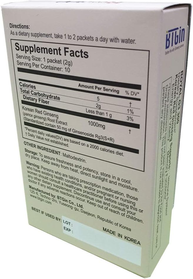 Korean Red Ginseng Powder with Enhanced Ginsenosides - 300mg RG3 per Sachet - 10 Sachets - Made in Korea