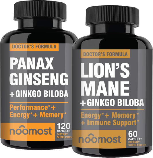Korean Red Panax & Lions Mane Supplement with Ginkgo Biloba for Wellbeing & Lifestyle Boost