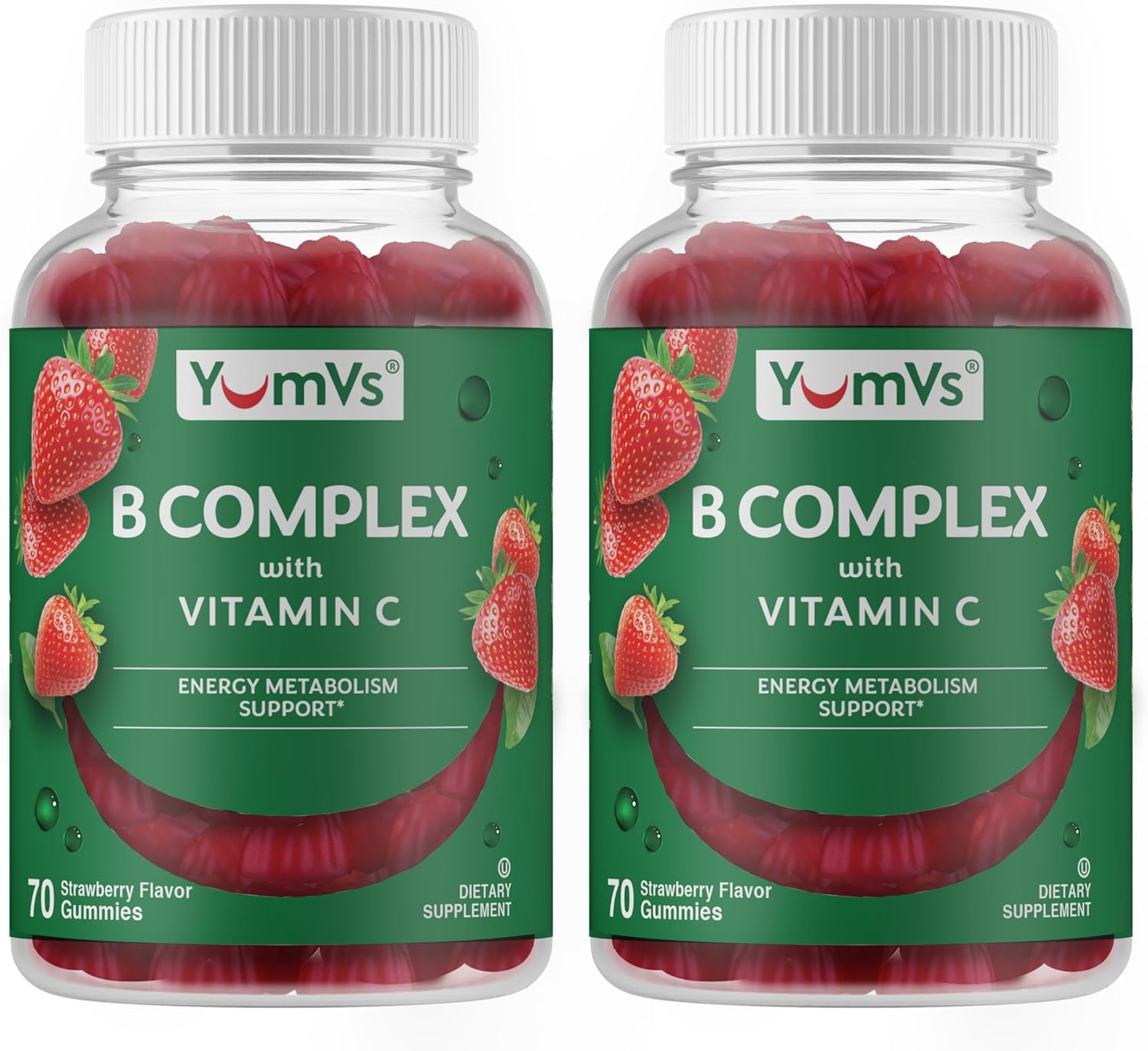 Kosher B-Complex with Vitamin C Gummies - Strawberry Flavor Chewables for Adults & Kids, 70 Count
