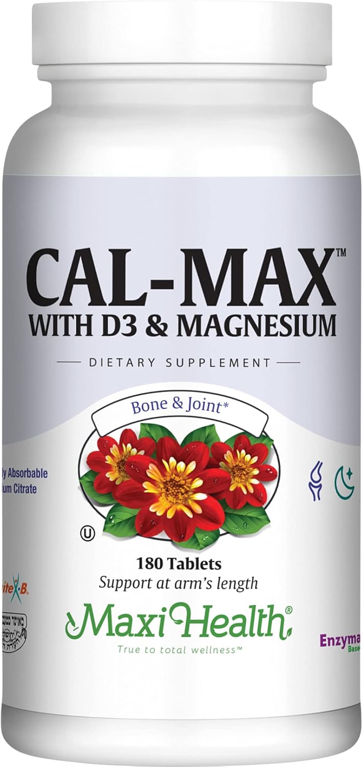 Kosher Bone Health Supplement with Calcium, Magnesium, Vitamin D3, and Boron - Nighttime Formula for Strong Bones, 180 Tablets