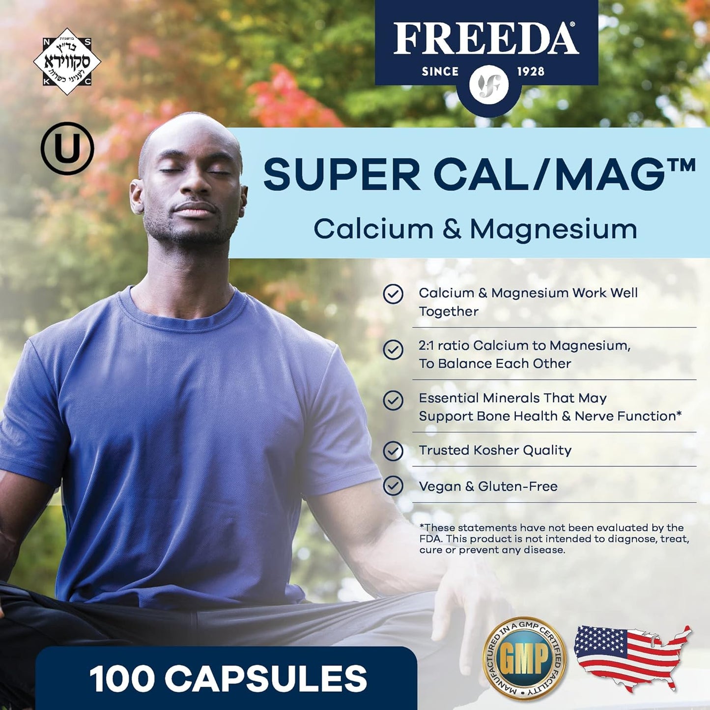 Kosher Cal/Mag Calcium Magnesium Supplements for Bone & Joint Support - Vegan Capsules (100 Count)