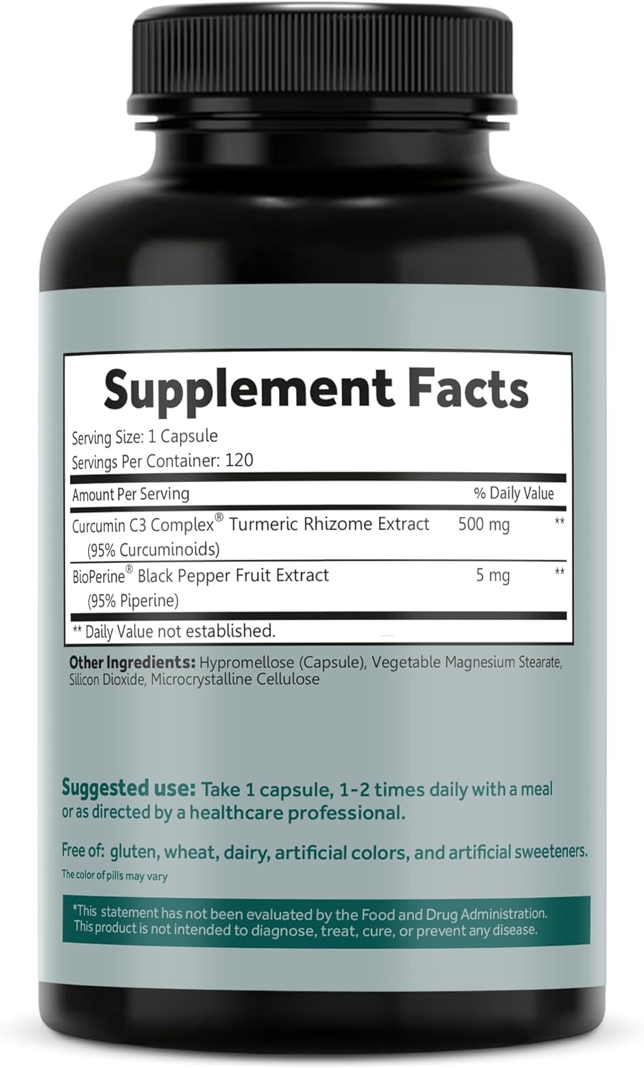 Kosher Certified Turmeric Curcumin Capsules with Black Pepper - 500mg, 95% Curcuminoids, Non-GMO, Gluten-Free - 120 VegCaps for Enhanced Absorption