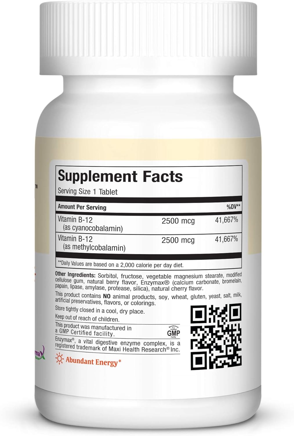 Kosher Maxi Health Energy Booster Chewable Vitamin B-12 5000 mcg Berry Flavor 60 Chewies