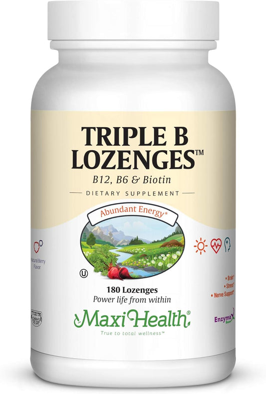 Kosher Strawberry Flavored Maxi Health Triple B Chewies - 180 Lozenges with Vitamin B12, B6, and Biotin