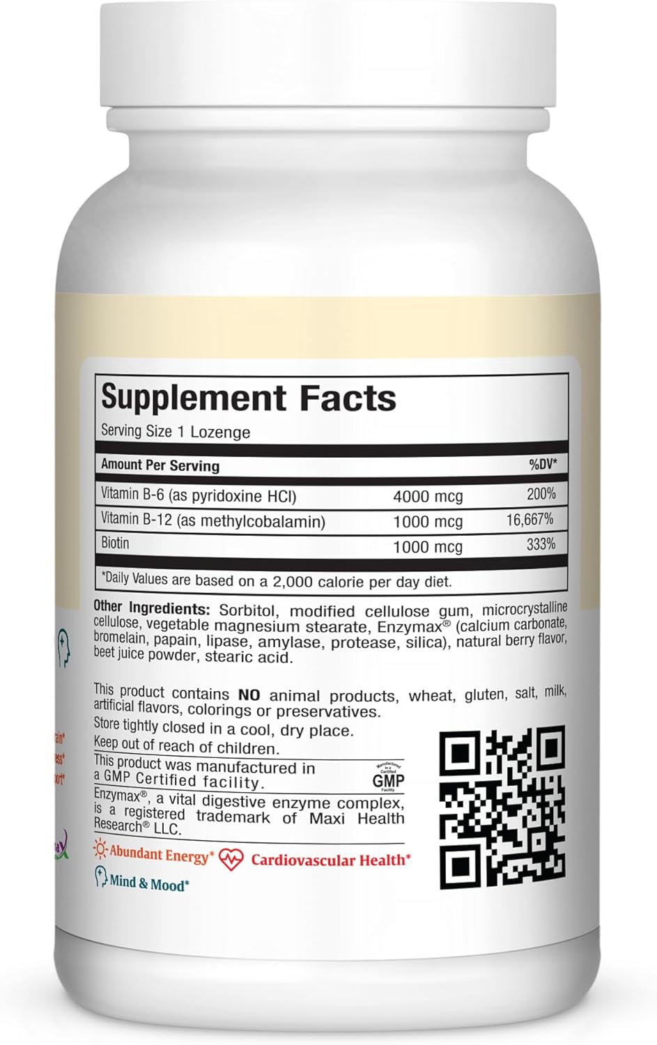 Kosher Strawberry Flavored Maxi Health Triple B Chewies - 180 Lozenges with Vitamin B12, B6, and Biotin