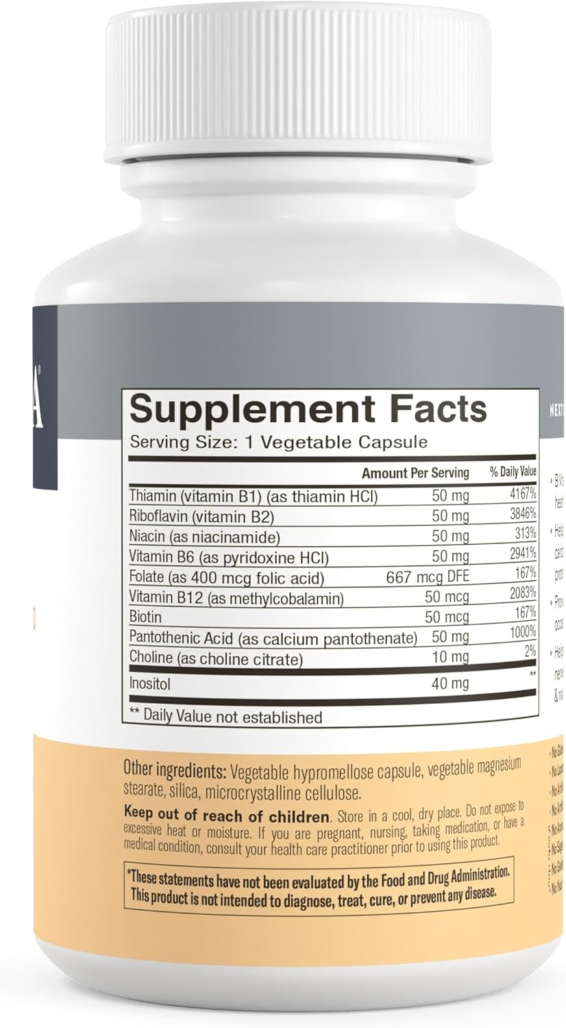 Kosher Super B Complex Vitamin Supplement - Energy Metabolism Booster with Biotin, B12, Folic Acid - 250 Capsules