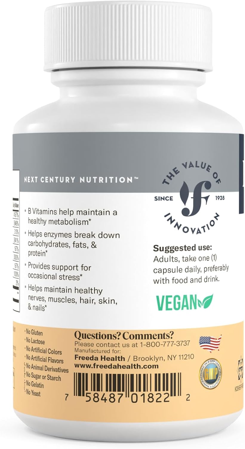 Kosher Super B Complex Vitamin Supplement - Energy Metabolism Booster with Biotin, B12, Folic Acid - 250 Capsules