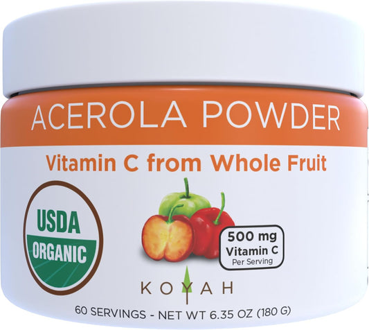 KOYAH Organic Acerola Powder: Freeze-Dried 500mg Vitamin C, Non-GMO Vegan Whole-Food Supplement - BoostGo Australia