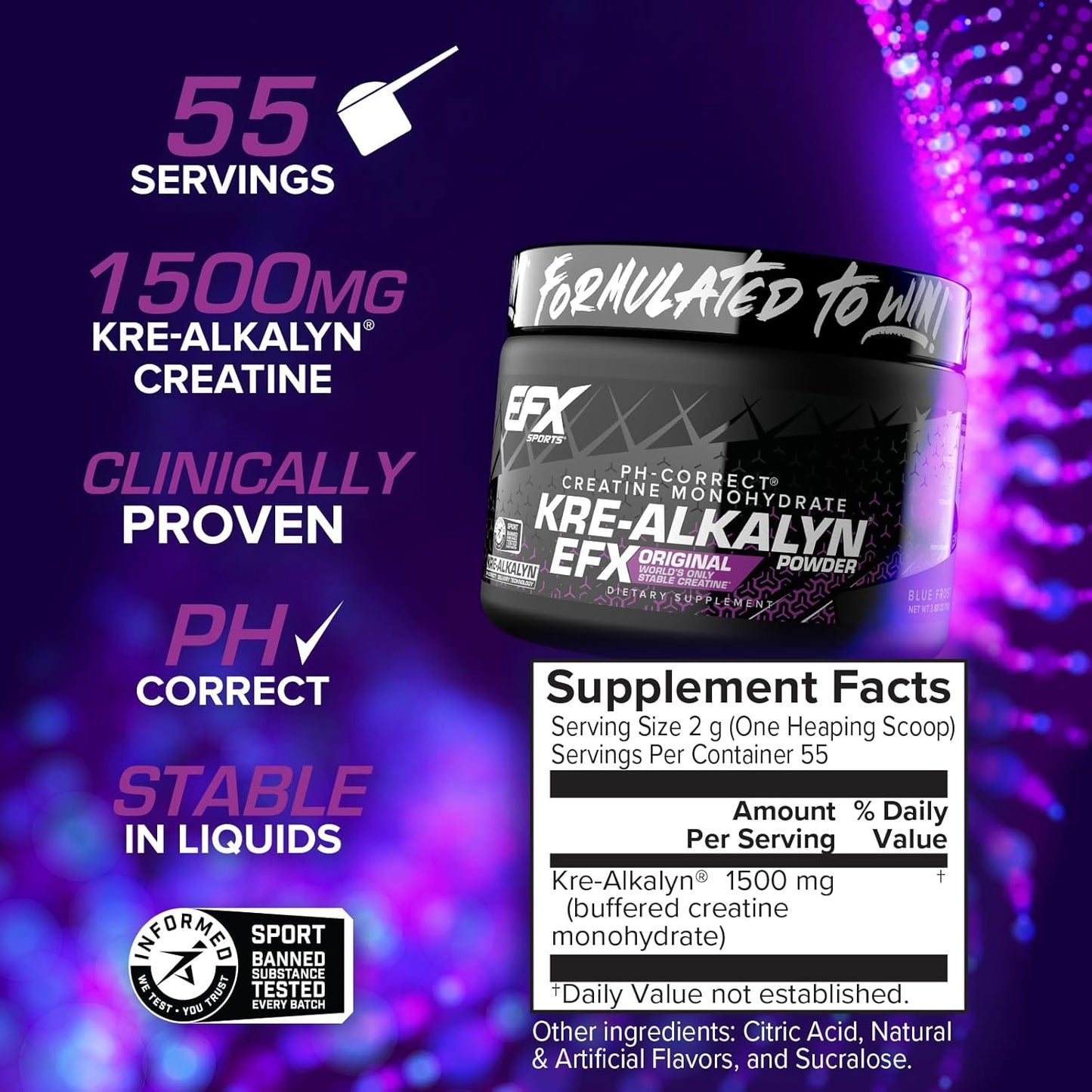 Kre-Alkalyn EFX Powder - pH Correct Creatine Monohydrate Supplement for Strength & Muscle Growth - Blue Frost - 55 Servings